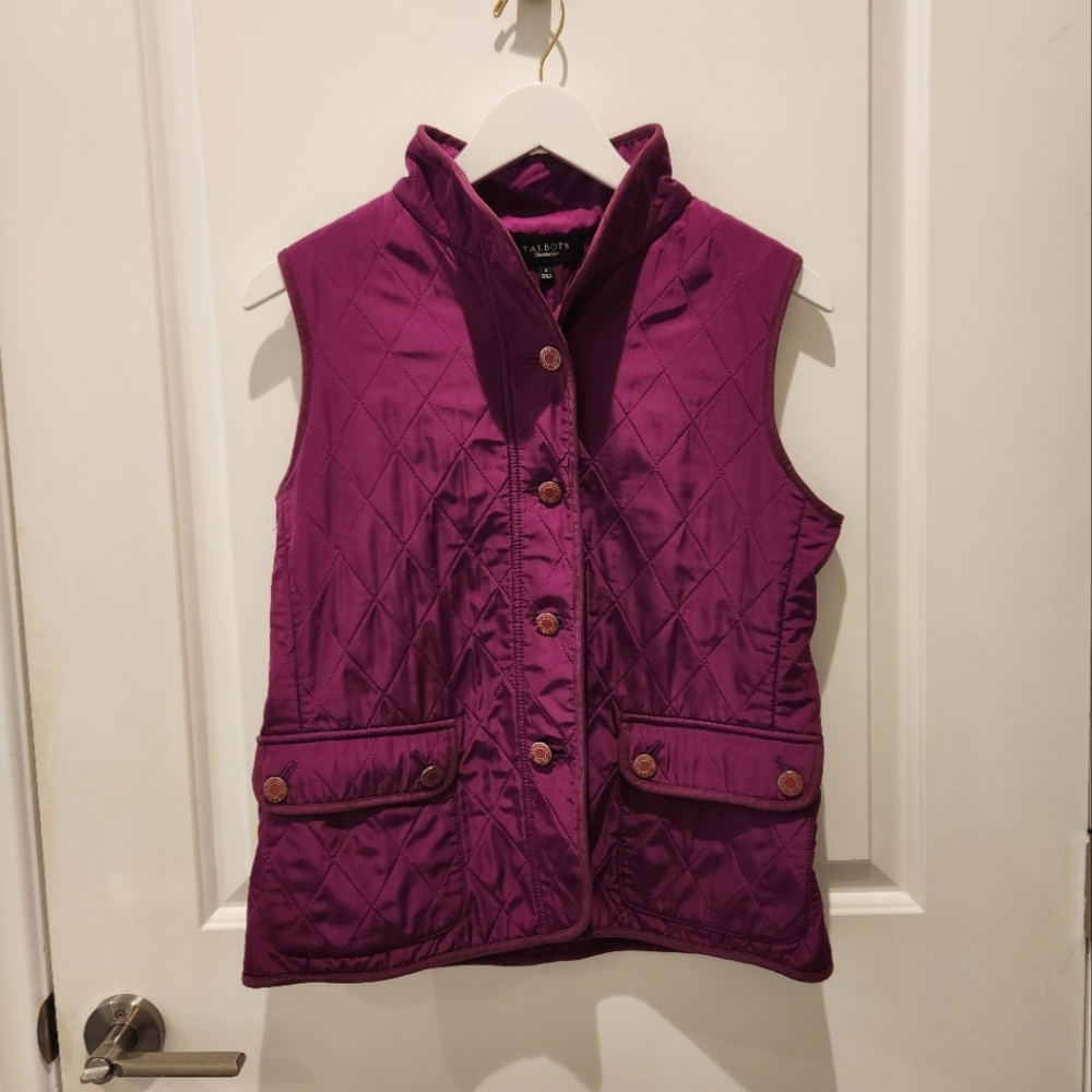 Talbots: Purple Quilted Vest with Pockets